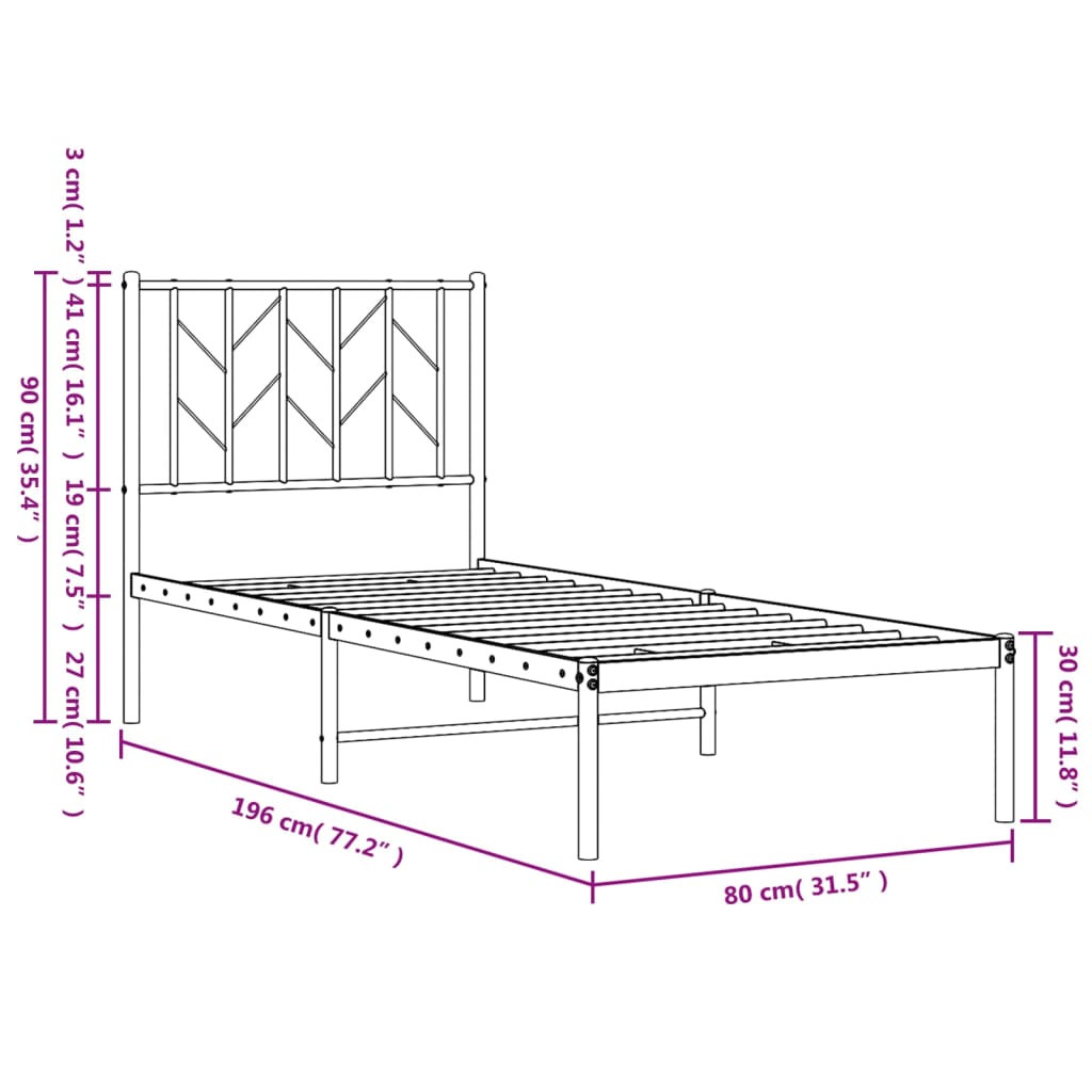 Metal Bed Frame Without Mattress 75X190Cm