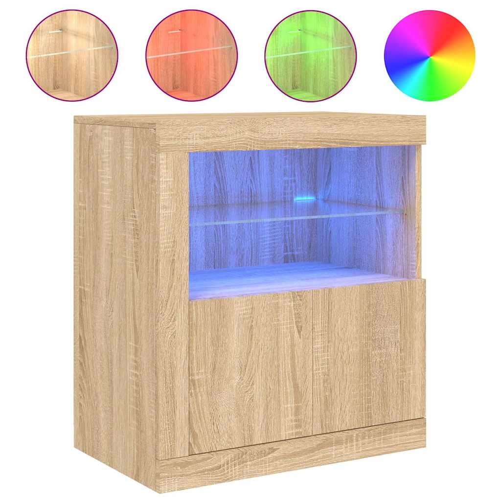 Sideboard LED Lights 60.5X37X67 Cm Grey Sonoma Artisan Oak Black Oak Sonoma Oak