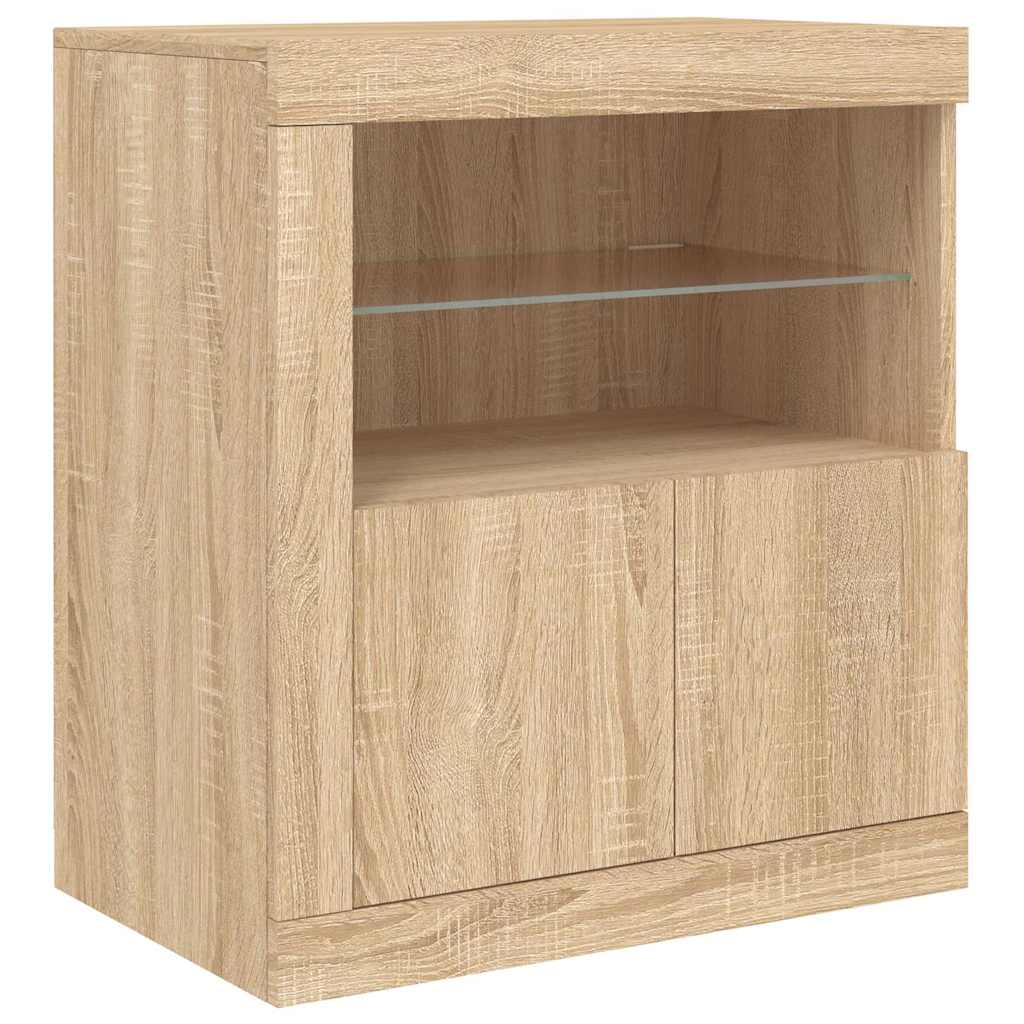 Sideboard LED Lights 60.5X37X67 Cm Grey Sonoma Artisan Oak Black Oak Sonoma Oak