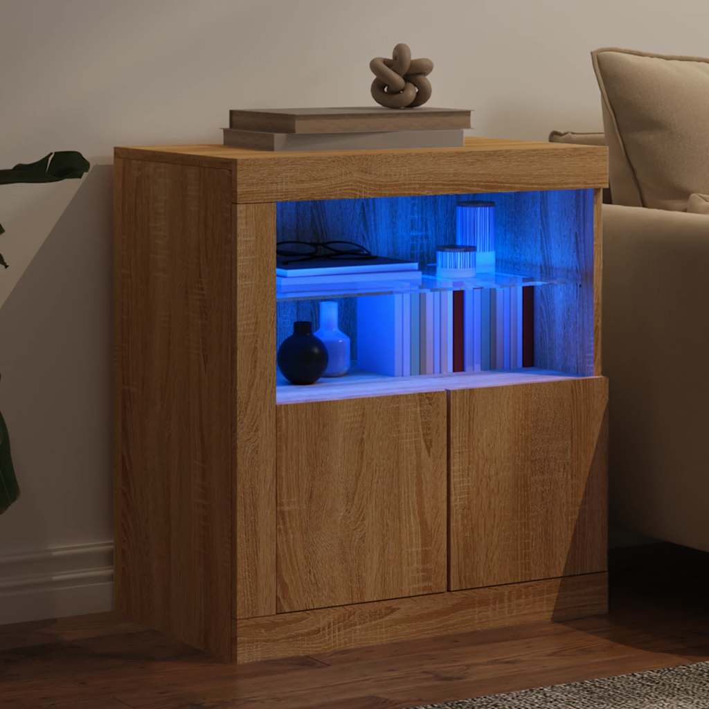 Sideboard LED Lights 60.5X37X67 Cm Grey Sonoma Artisan Oak Black Oak Sonoma Oak