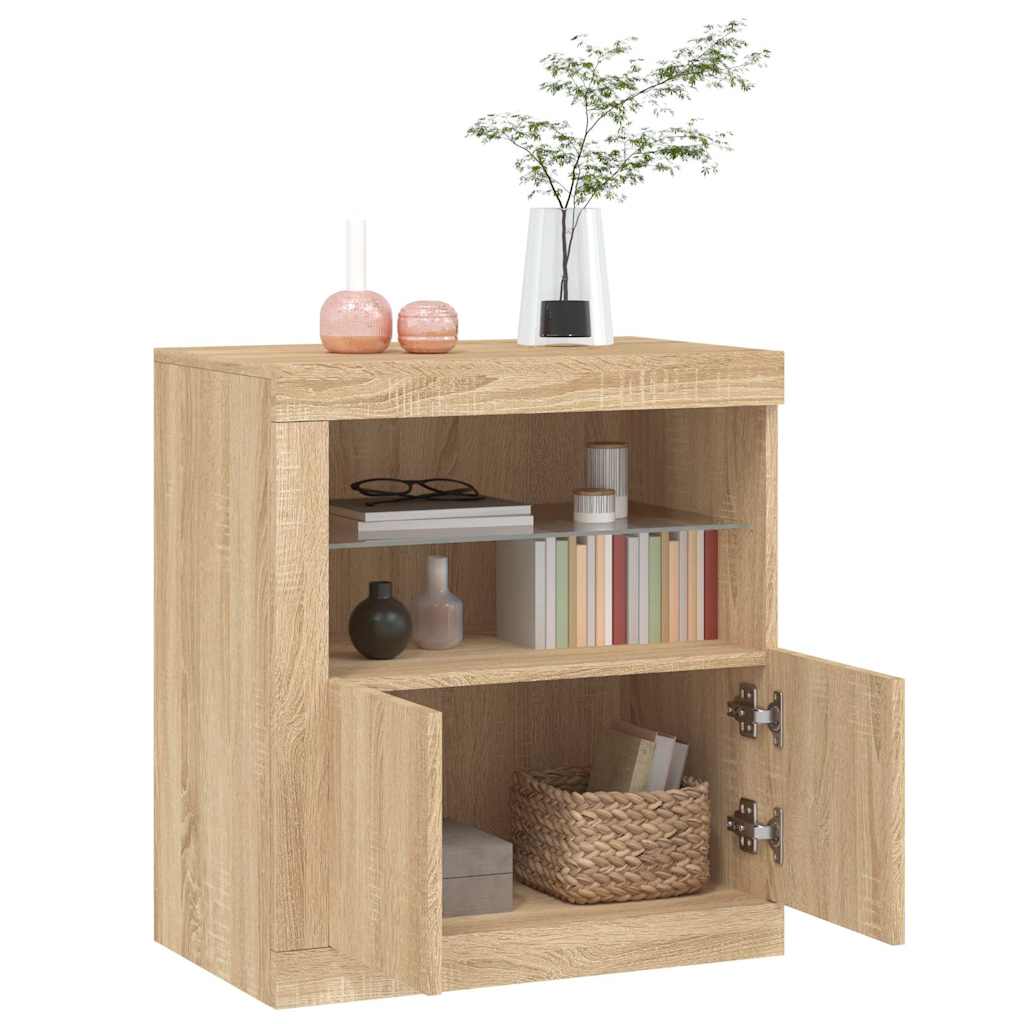 Sideboard LED Lights 60.5X37X67 Cm Grey Sonoma Artisan Oak Black Oak Sonoma Oak