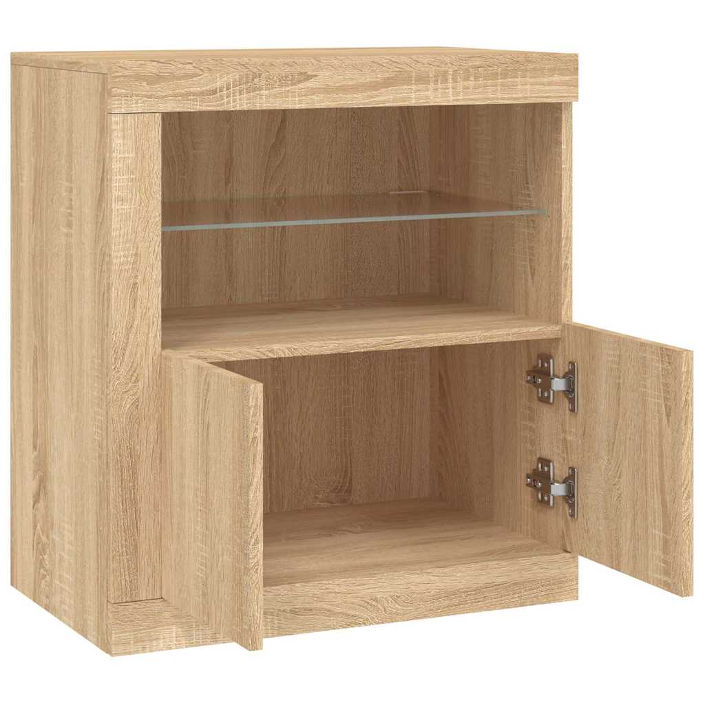 Sideboard LED Lights 60.5X37X67 Cm Grey Sonoma Artisan Oak Black Oak Sonoma Oak