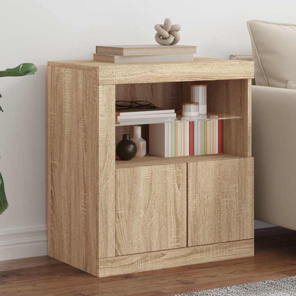 Sideboard LED Lights 60.5X37X67 Cm Grey Sonoma Artisan Oak Black Oak Sonoma Oak