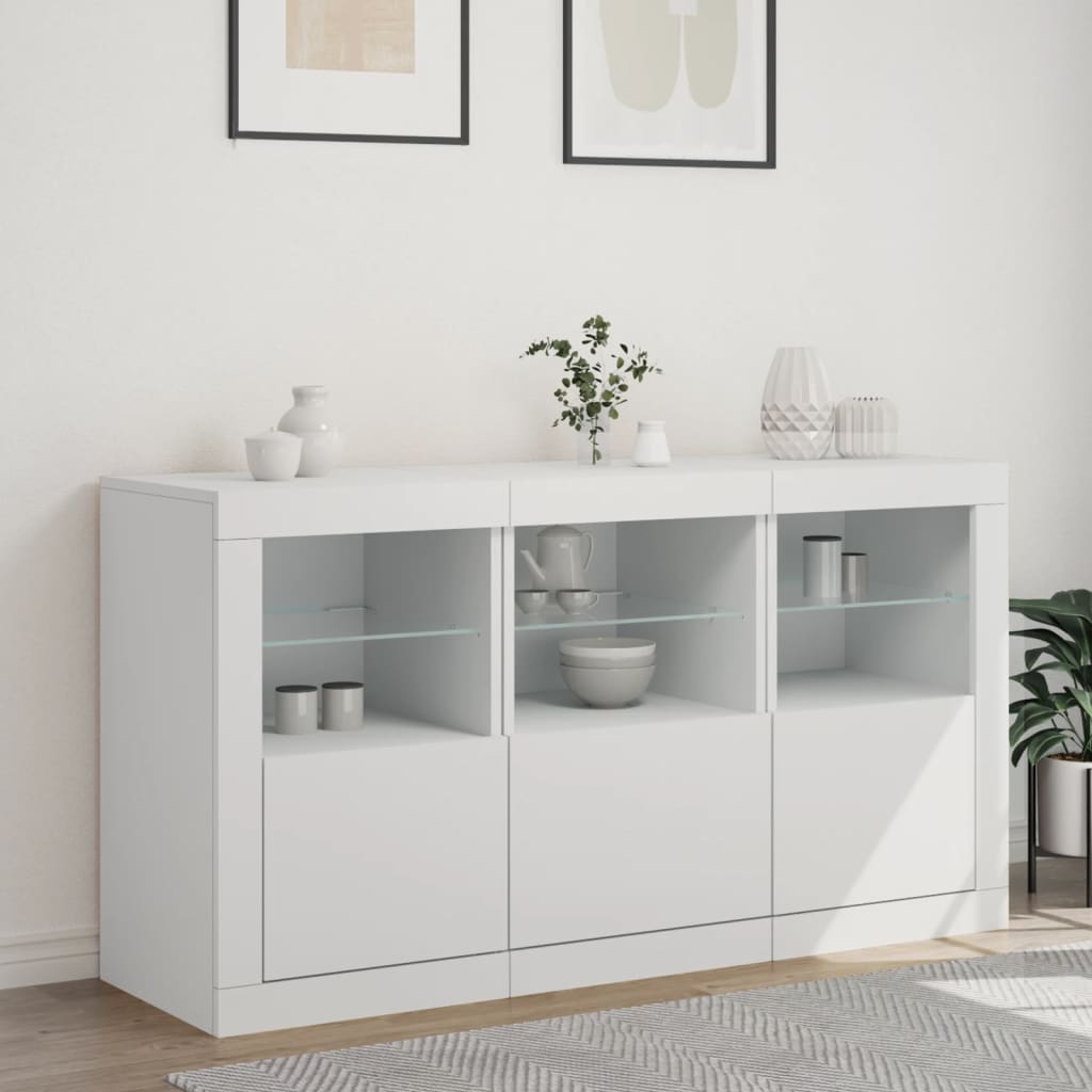 Sideboard LED Lights 123X37X67 Cm Smoked Oak White Concrete Grey Grey Sonoma 123