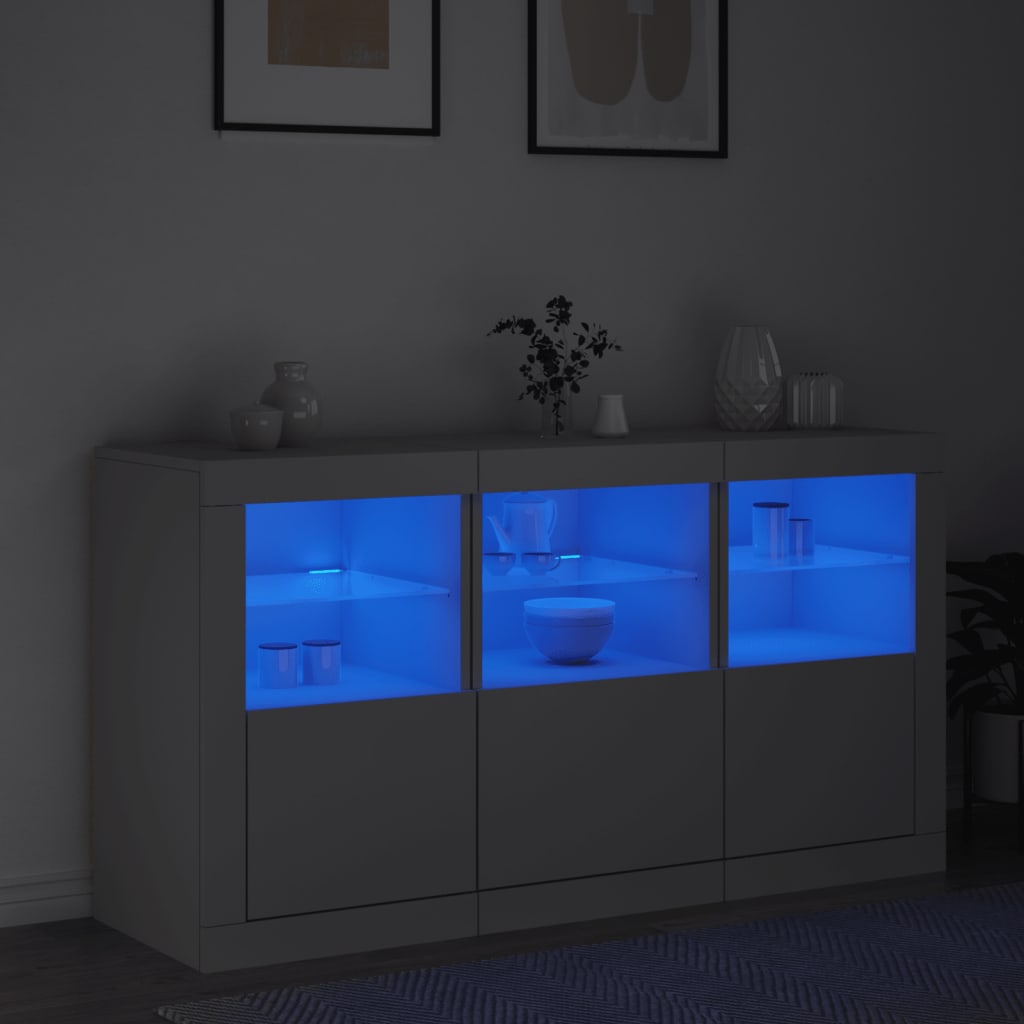 Sideboard LED Lights 123X37X67 Cm Smoked Oak White Concrete Grey Grey Sonoma 123