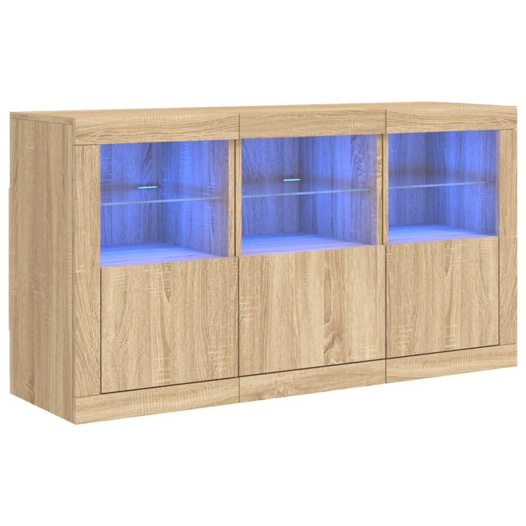 Sideboard LED Lights 123X37X67 Cm Smoked Oak White Concrete Grey Grey Sonoma 123