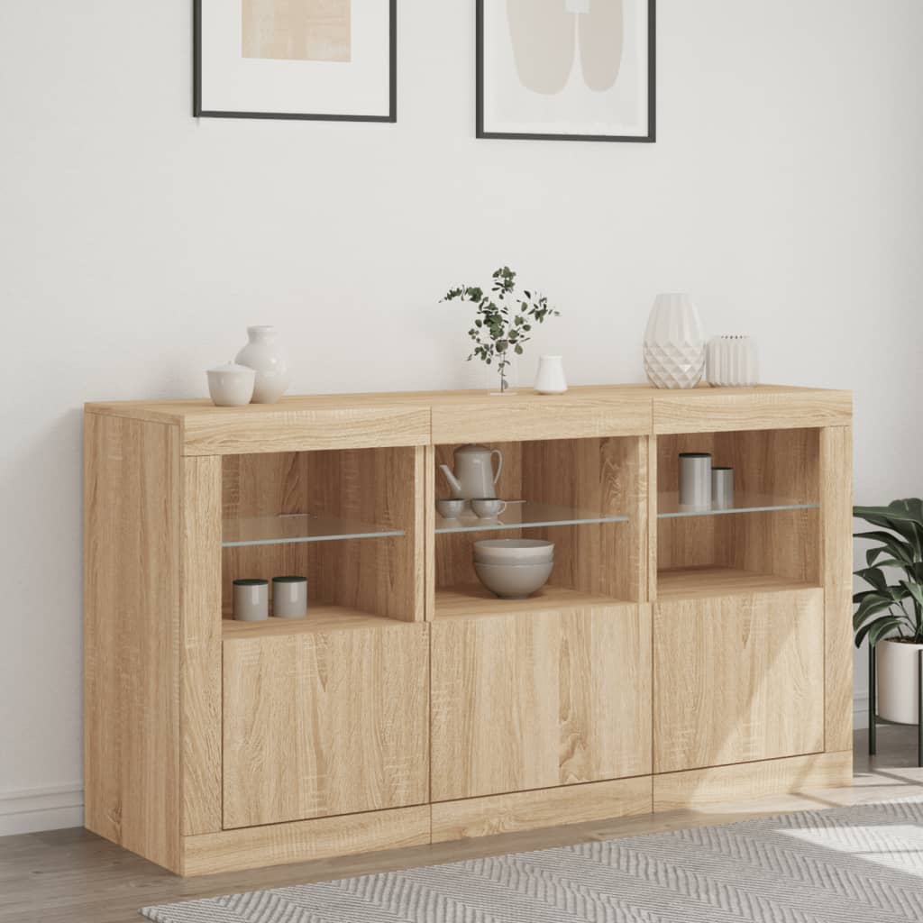 Sideboard LED Lights 123X37X67 Cm Smoked Oak White Concrete Grey Grey Sonoma 123