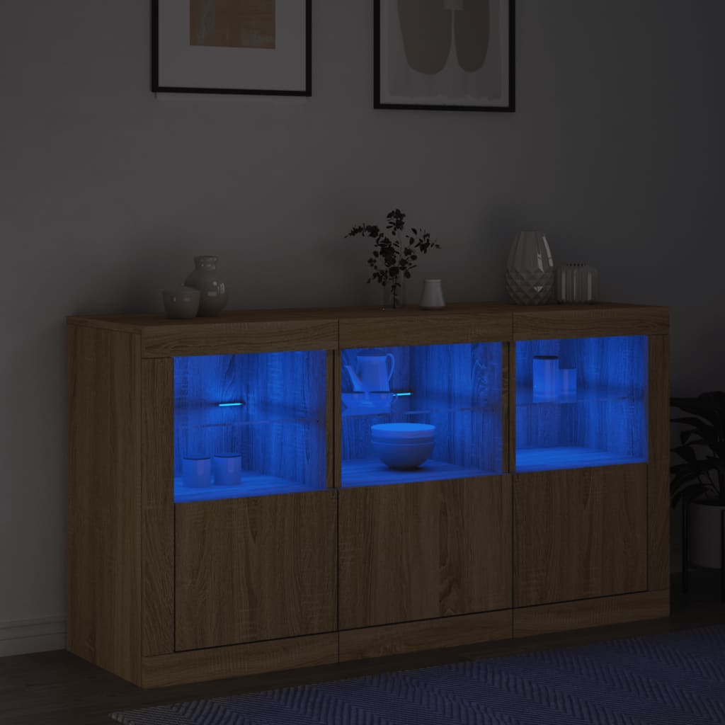 Sideboard LED Lights 123X37X67 Cm Smoked Oak White Concrete Grey Grey Sonoma 123