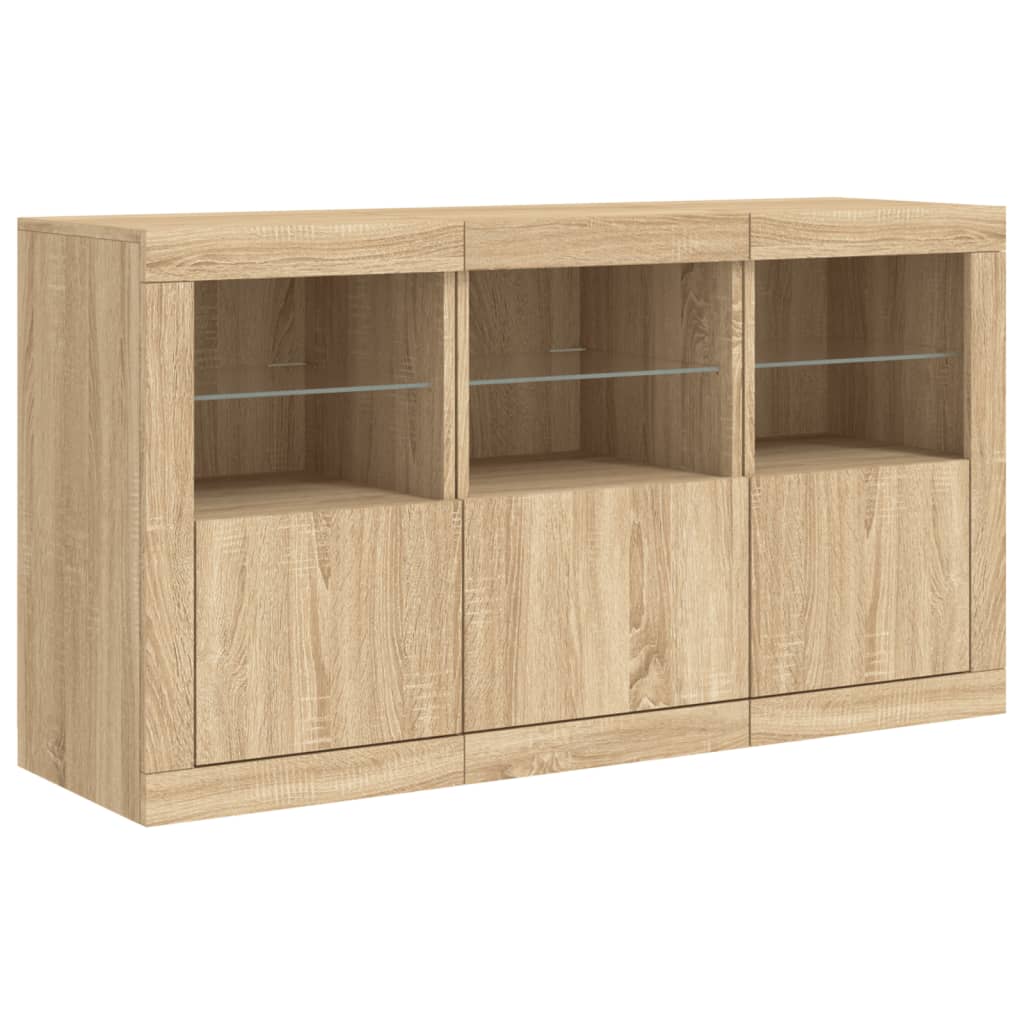 Sideboard LED Lights 123X37X67 Cm Smoked Oak White Concrete Grey Grey Sonoma 123