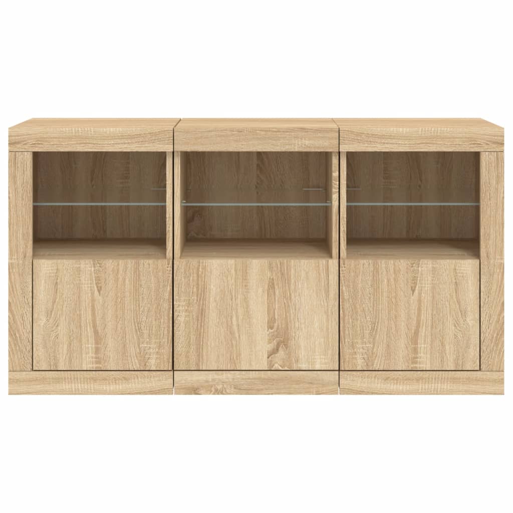 Sideboard LED Lights 123X37X67 Cm Smoked Oak White Concrete Grey Grey Sonoma 123