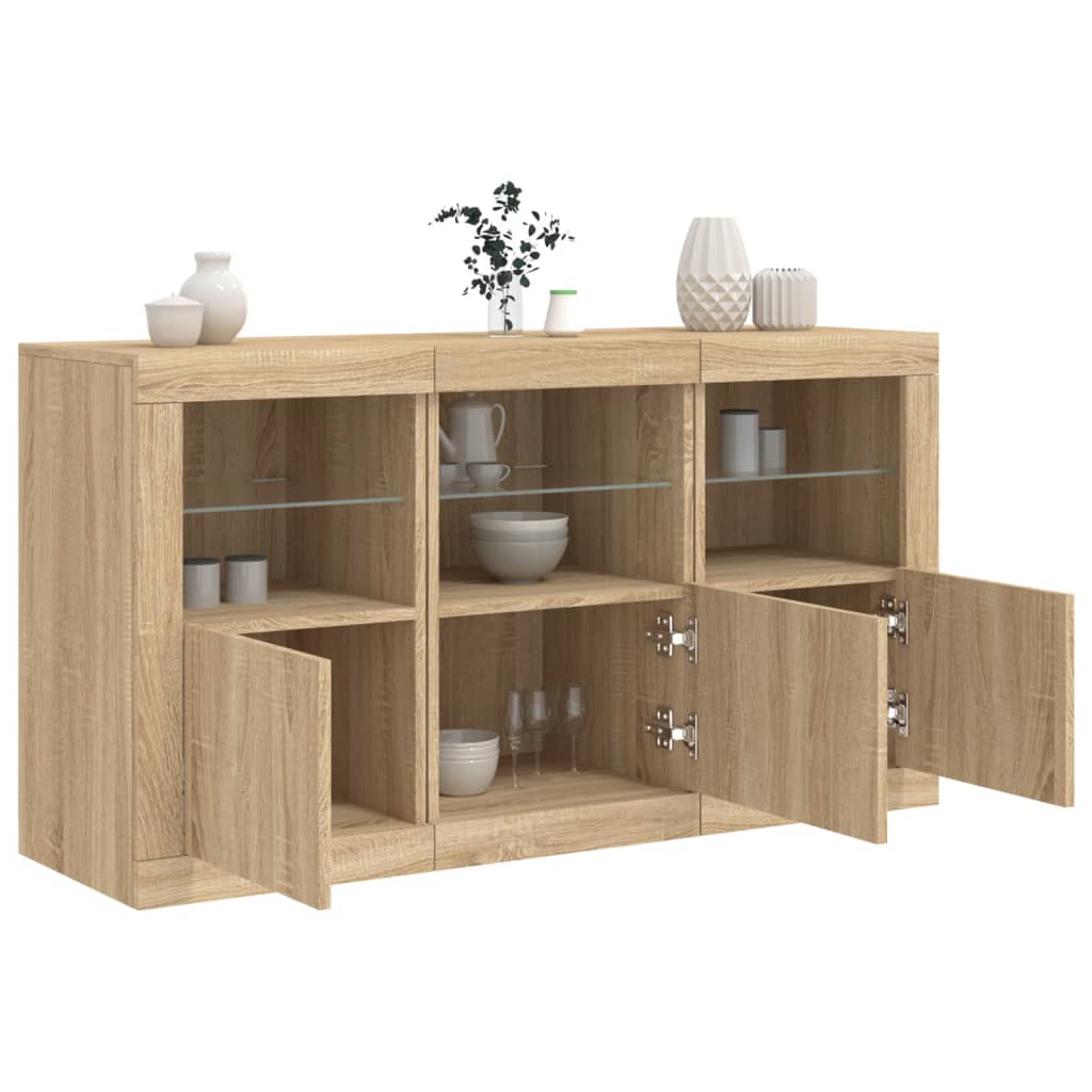 Sideboard LED Lights 123X37X67 Cm Smoked Oak White Concrete Grey Grey Sonoma 123