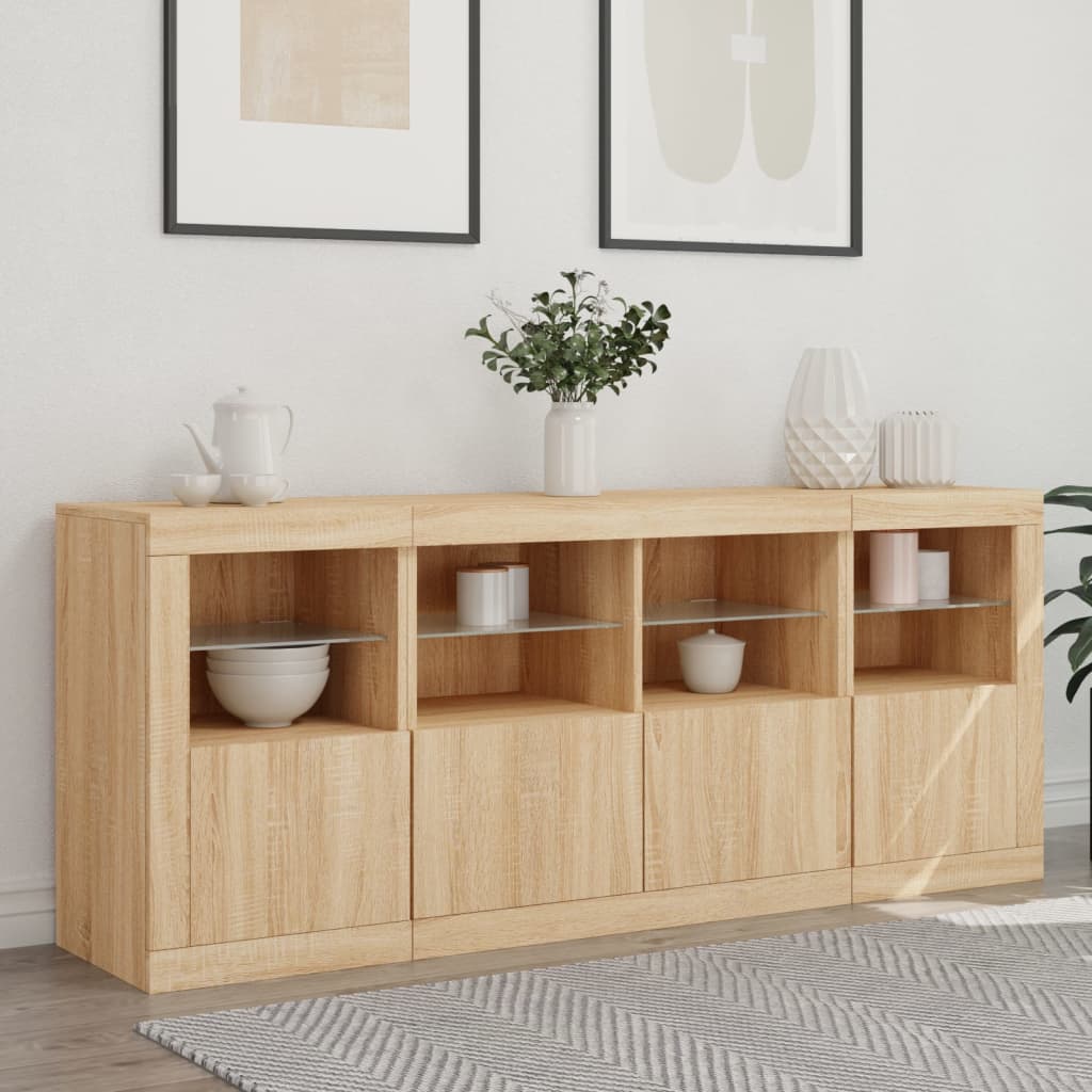 Sideboard LED Lights 163X37X67 Cm Concrete Grey White Sonoma Oak Smoked Oak 163