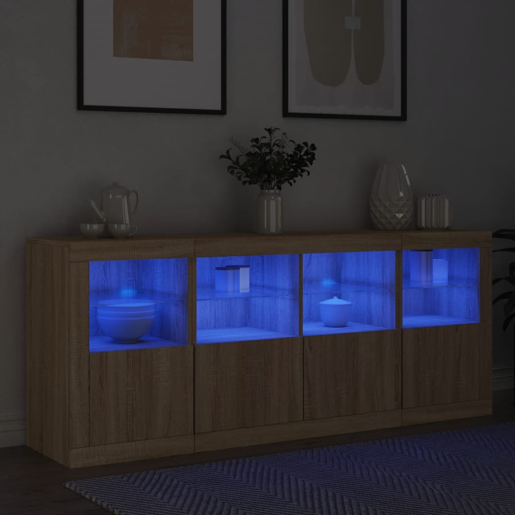 Sideboard LED Lights 163X37X67 Cm Concrete Grey White Sonoma Oak Smoked Oak 163