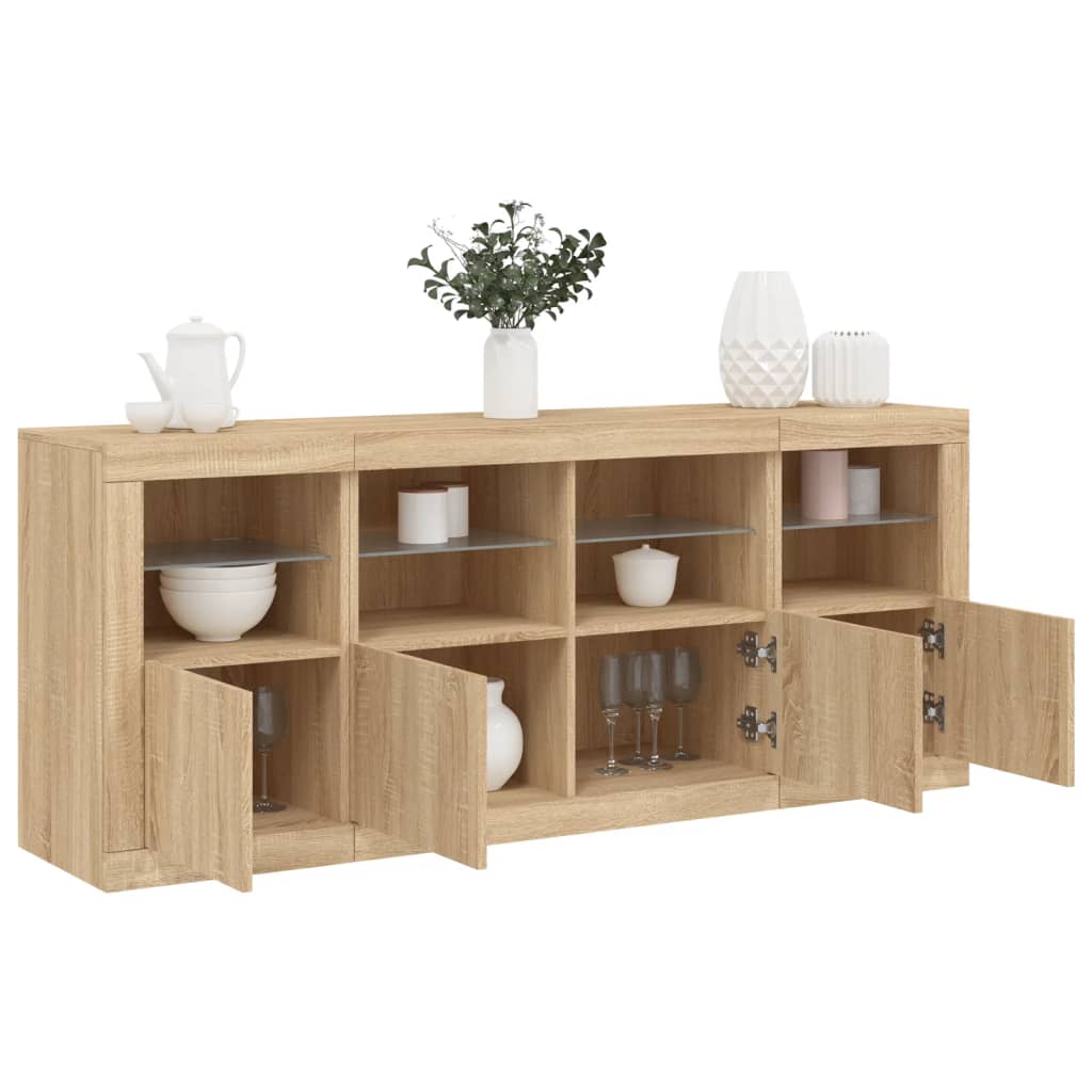Sideboard LED Lights 163X37X67 Cm Concrete Grey White Sonoma Oak Smoked Oak 163