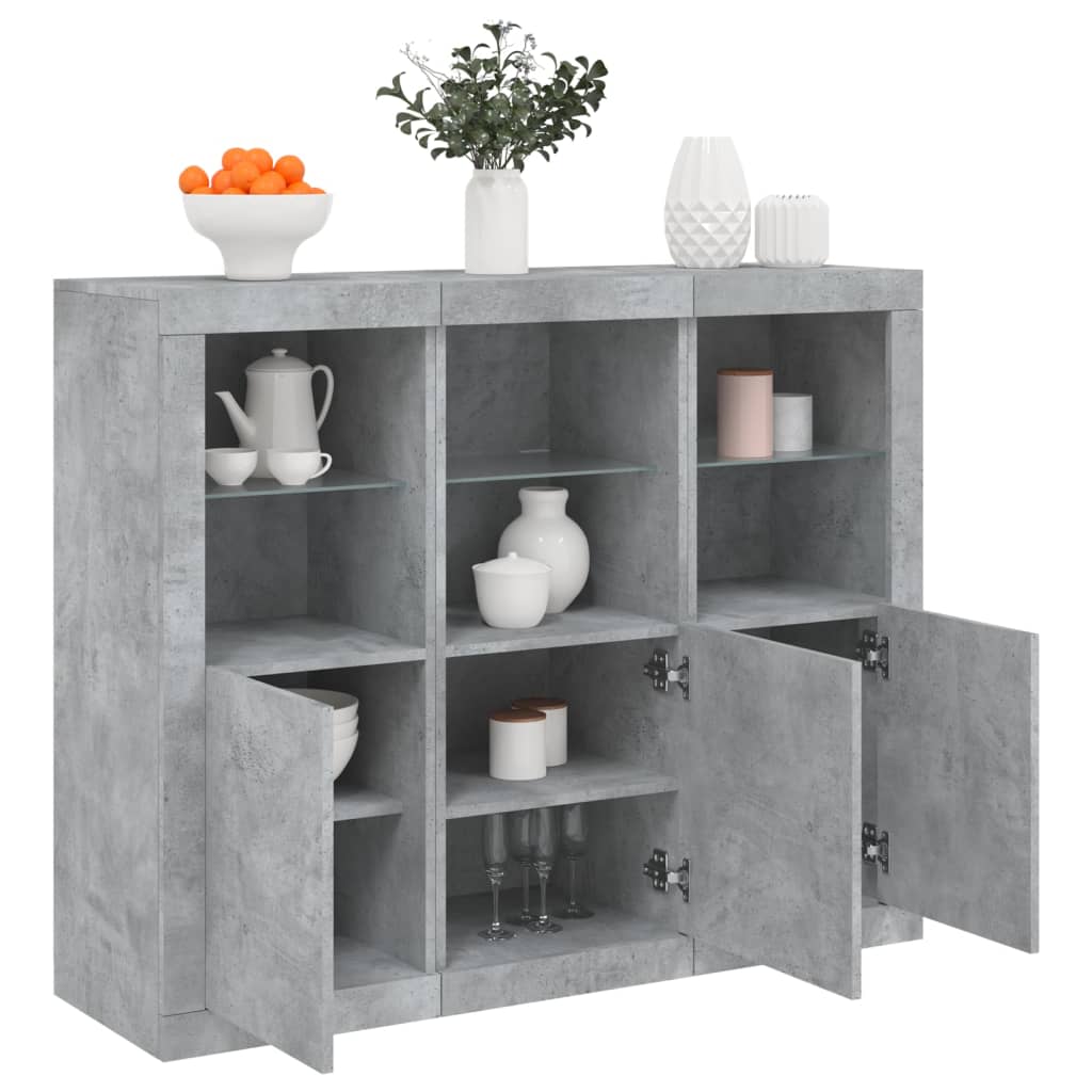 Sideboards With Led Lights 3 Pcs Engineered Wood