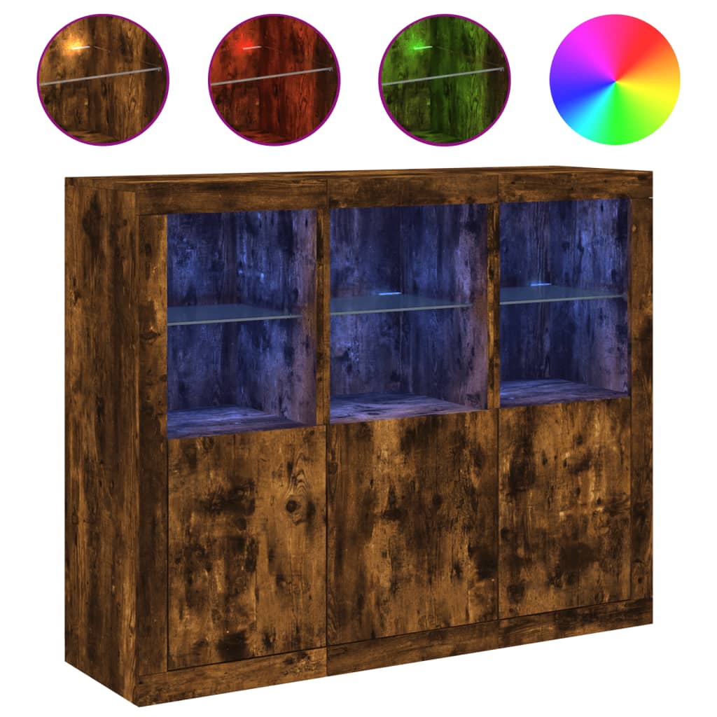 Sideboards With Led Lights 3 Pcs Engineered Wood