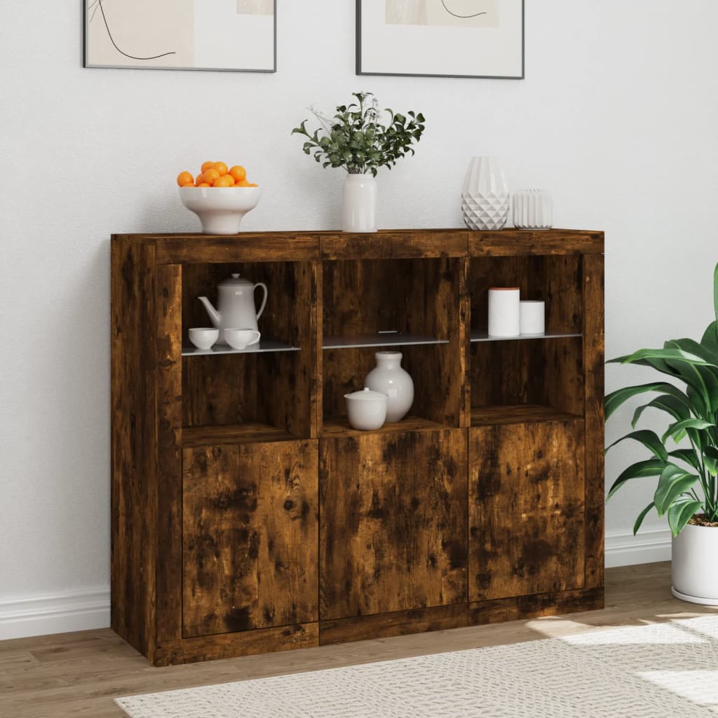 Sideboards With Led Lights 3 Pcs Engineered Wood
