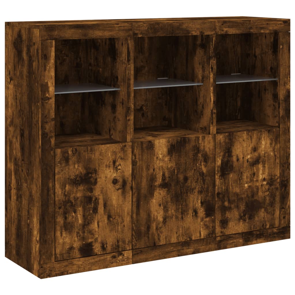 Sideboards With Led Lights 3 Pcs Engineered Wood