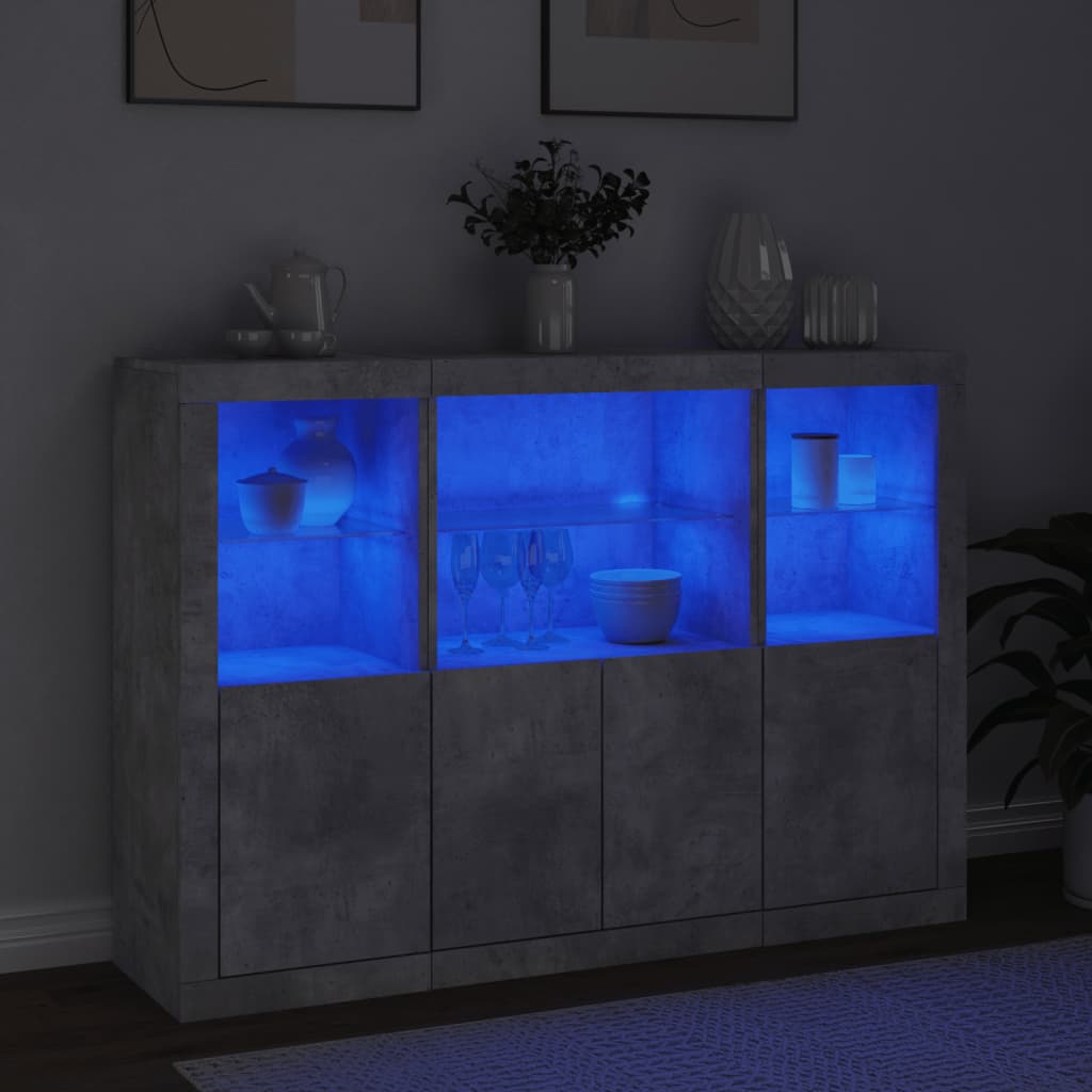 Sideboards With Led Lights 3 Pcs Engineered Wood