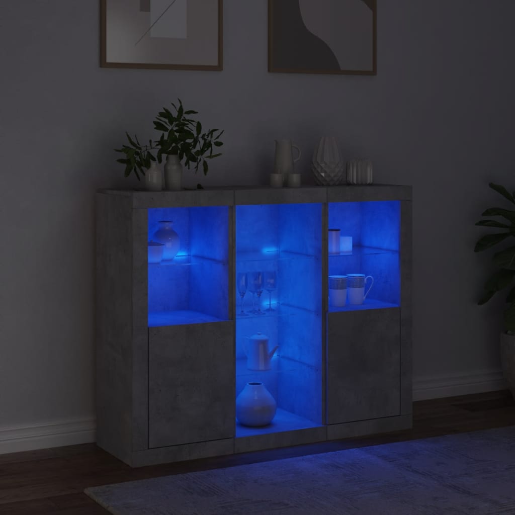 Sideboards With Led Lights 3 Pcs Engineered Wood
