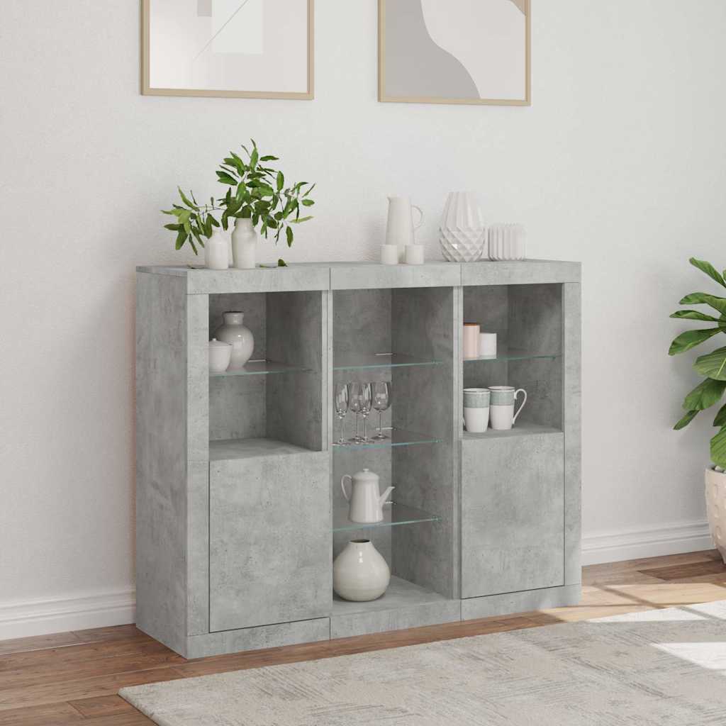 Sideboards With Led Lights 3 Pcs Engineered Wood