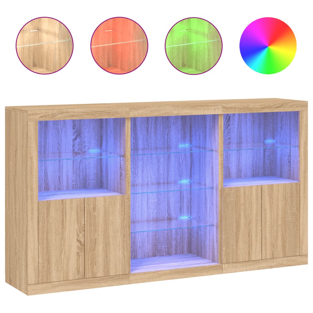 Sideboard With Led Lights 181.5X37X100 Cm