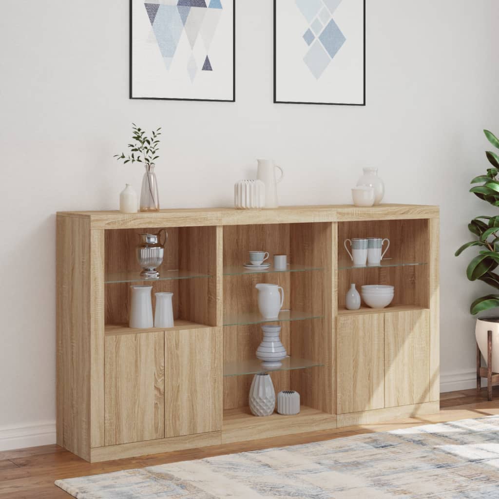 Sideboard With Led Lights 181.5X37X100 Cm