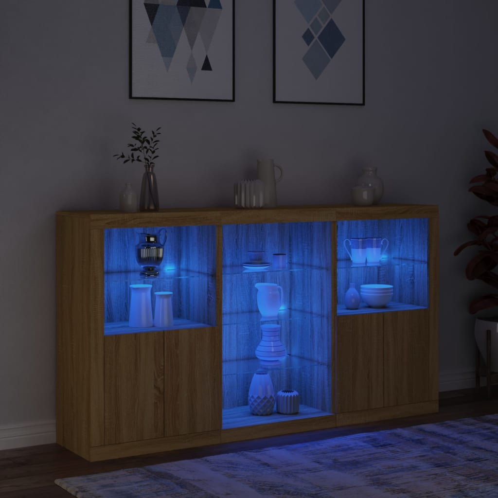 Sideboard With Led Lights 181.5X37X100 Cm