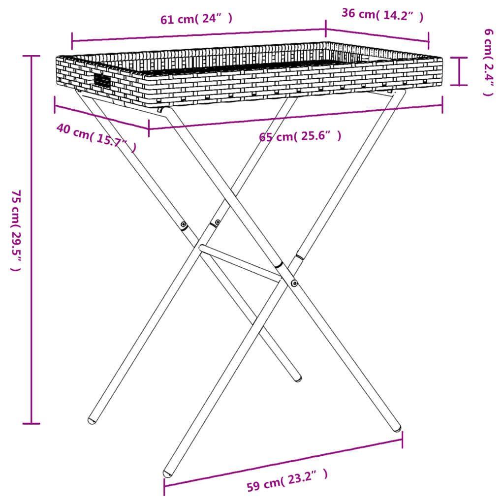 Folding Tray Table 65X40X75 Cm Poly Rattan