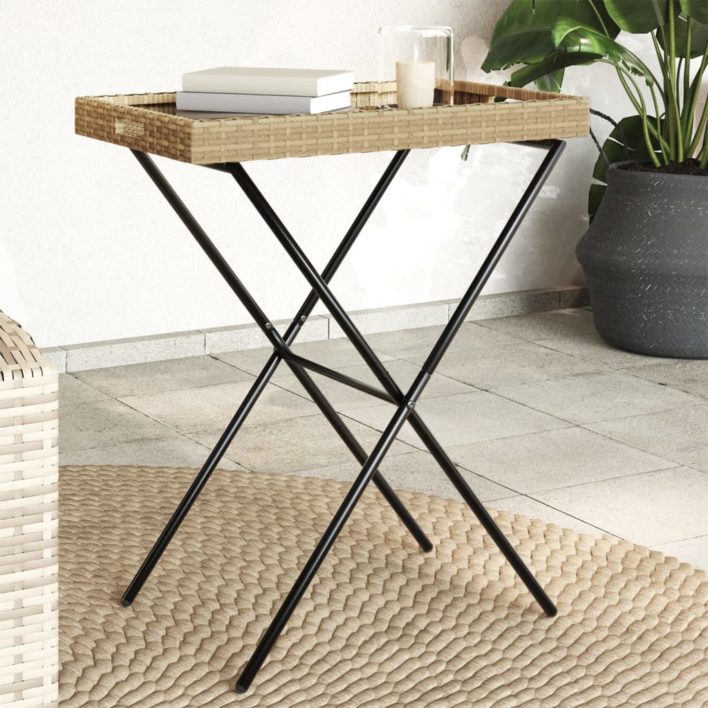 Folding Tray Table 65X40X75 Cm Poly Rattan