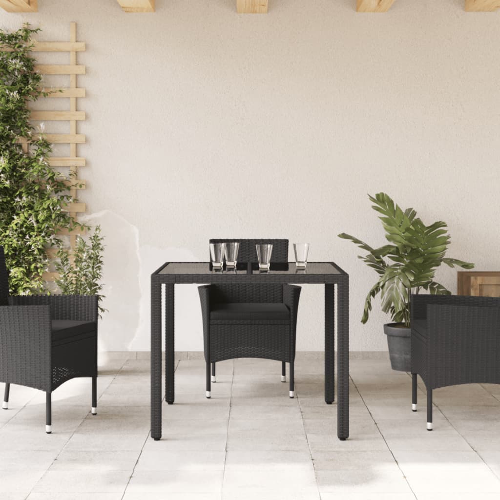 Garden Table With Glass Top 90X90X75 Cm Poly Rattan