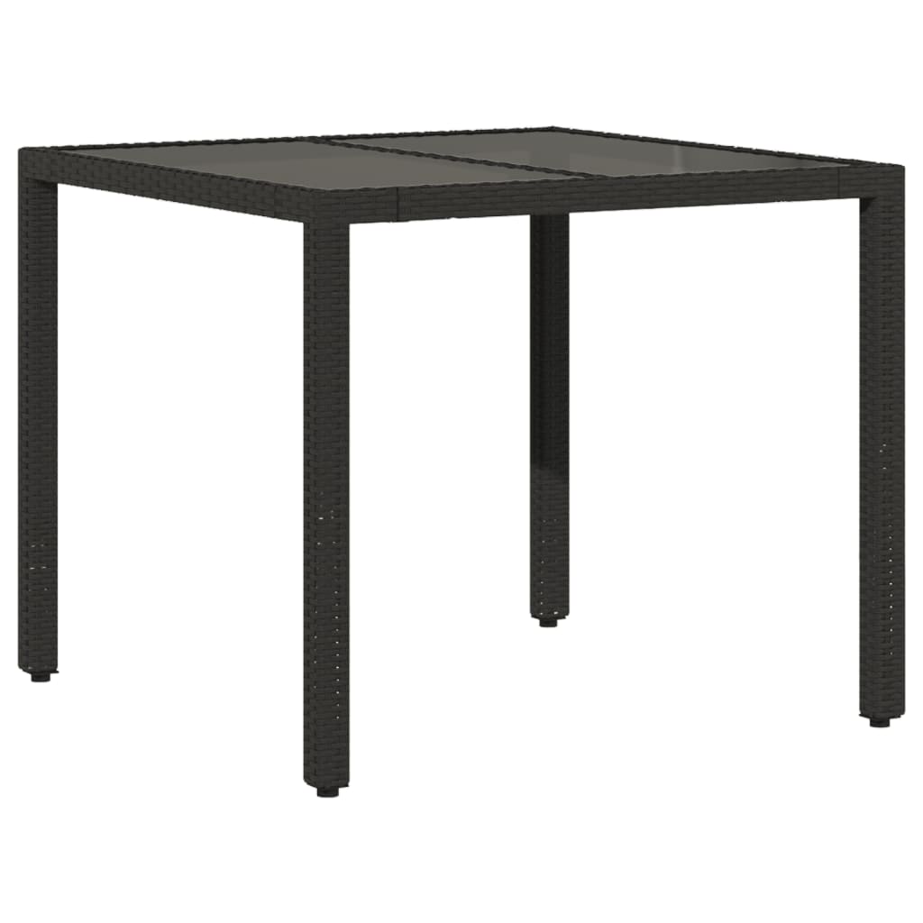 Garden Table With Glass Top 90X90X75 Cm Poly Rattan