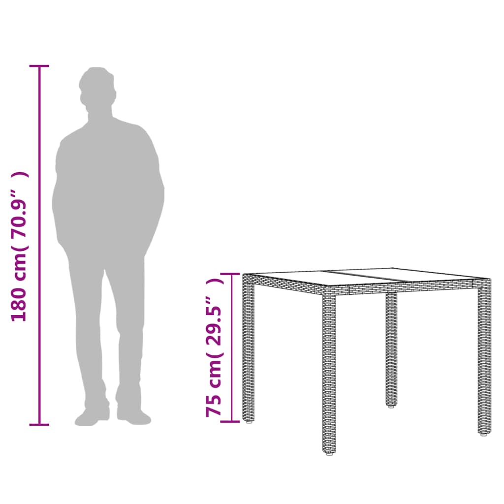 Garden Table With Glass Top 90X90X75 Cm Poly Rattan