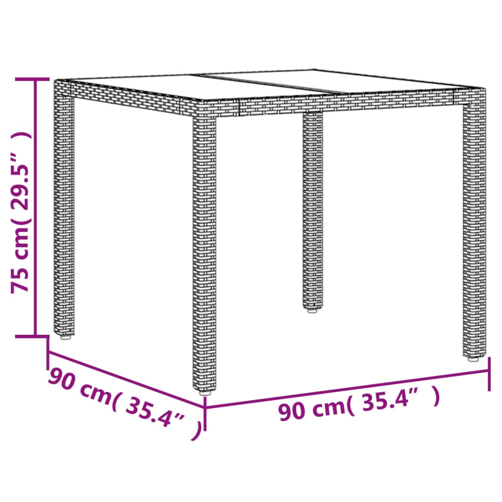 Garden Table With Glass Top 90X90X75 Cm Poly Rattan