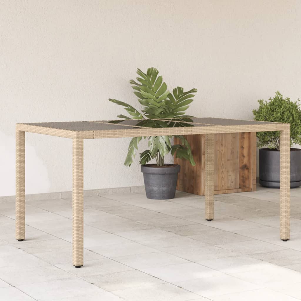 Garden Table With Glass Top 150X90X75 Cm Poly Rattan