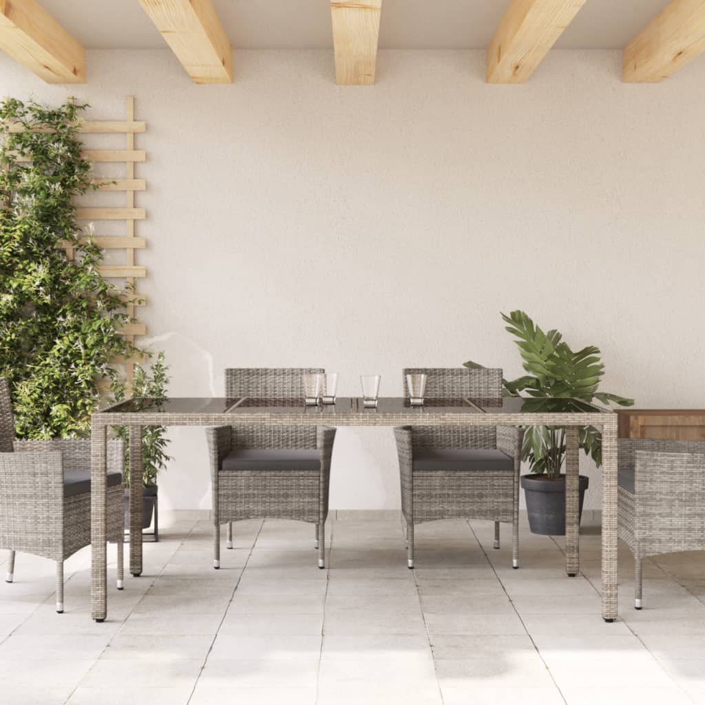 Garden Table With Glass Top 190X90X75 Cm Poly Rattan