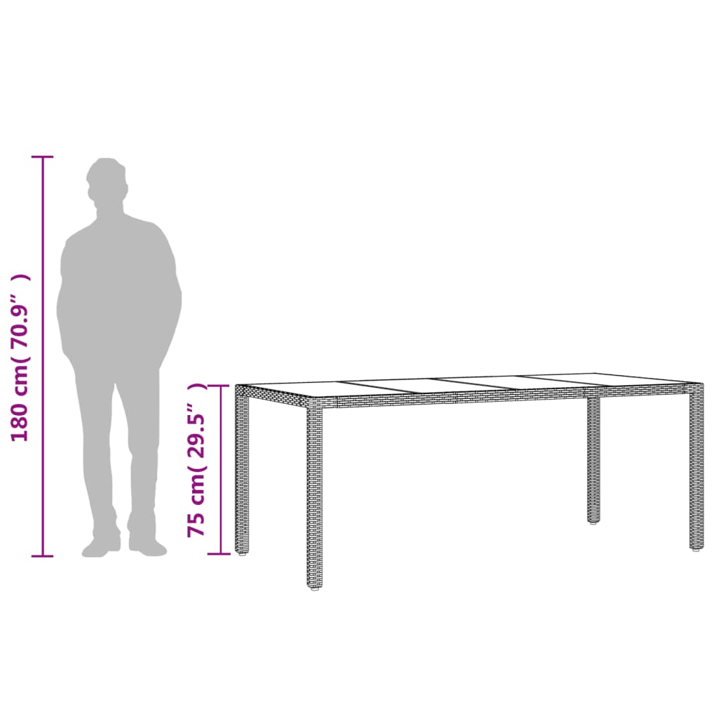 Garden Table With Glass Top 190X90X75 Cm Poly Rattan
