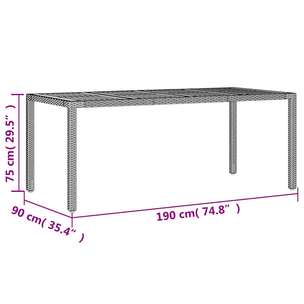 Outdoor Table Garden 190X90X75 Cm Poly Rattan Acacia Wood beige black grey 190 c