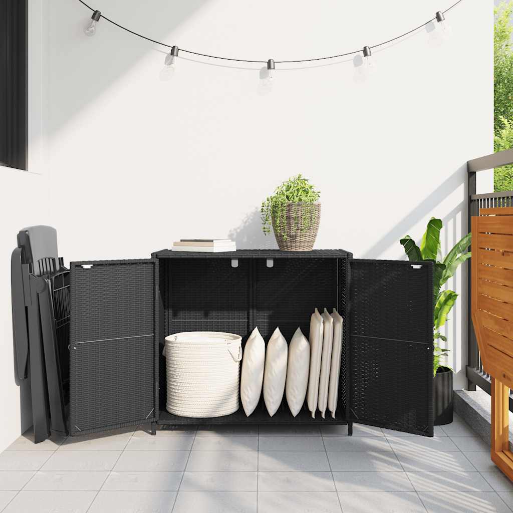 Outdoor Storage Boxes Garden Cabinet 83cm Poly Rattan Cupboard Black Lockable gr