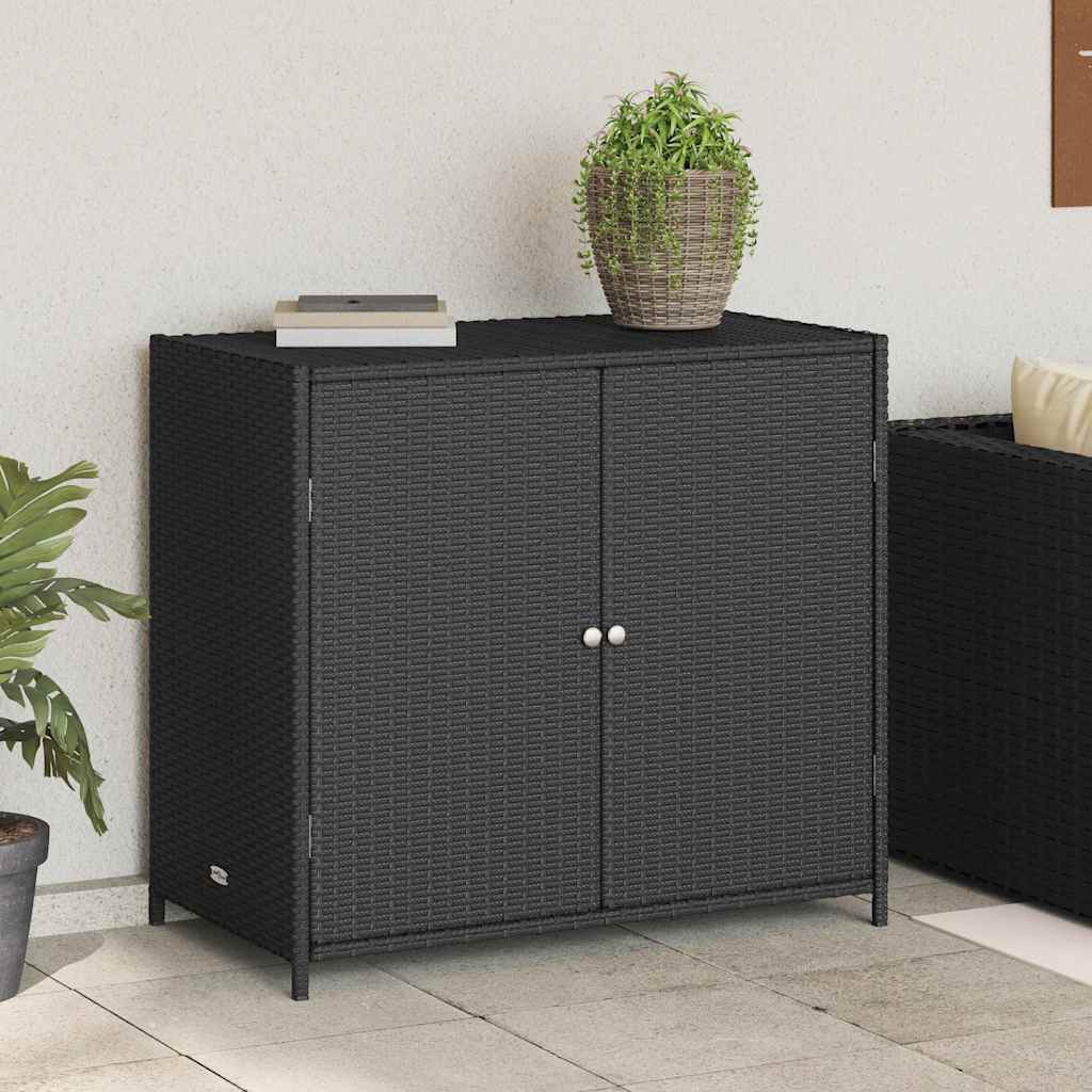Outdoor Storage Boxes Garden Cabinet 83cm Poly Rattan Cupboard Black Lockable gr