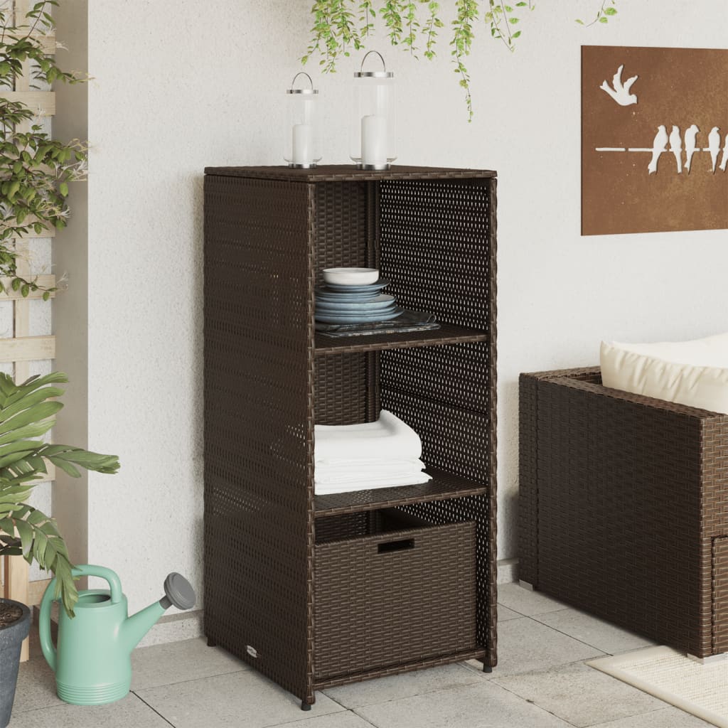 Outdoor Storage Boxes Rattan Garden Cabinet 115cm Cupboard Drawer Brown Patio bl