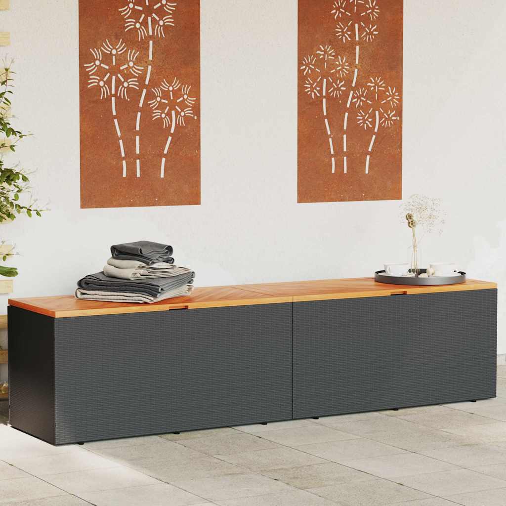 Garden Storage Box Poly Rattan Acacia Wood