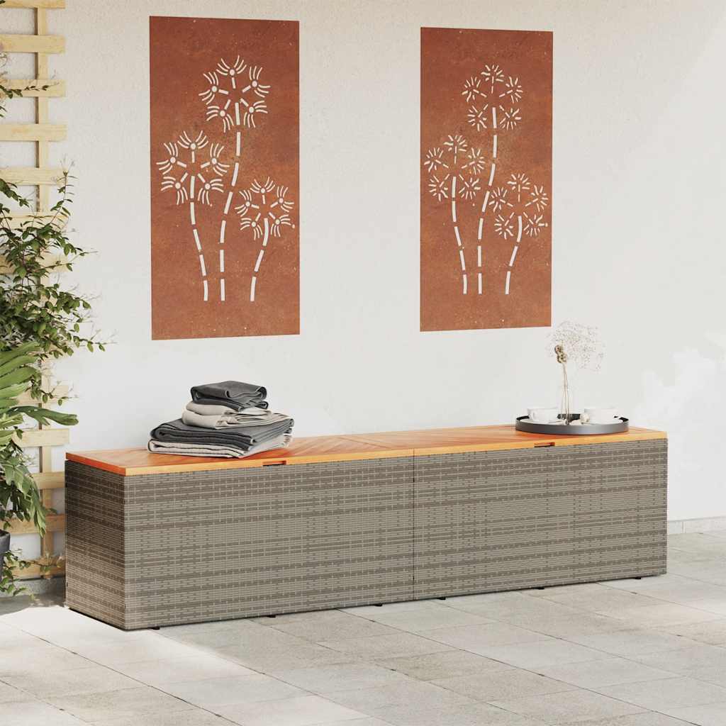 Garden Storage Box Poly Rattan Acacia Wood