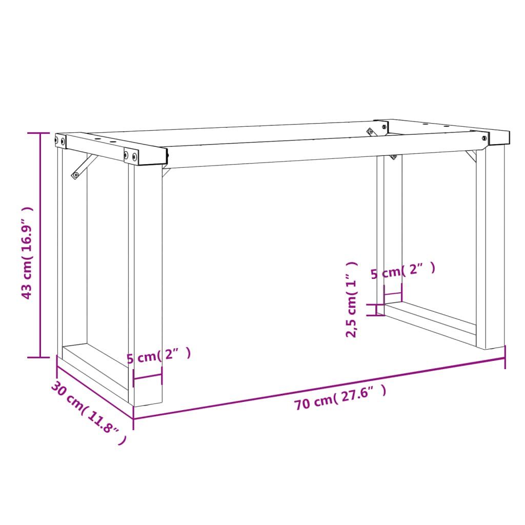 Table Legs Coffee O-Frame 70X30X43 Cm Steel Black Powder-coated steel LED 70 cm