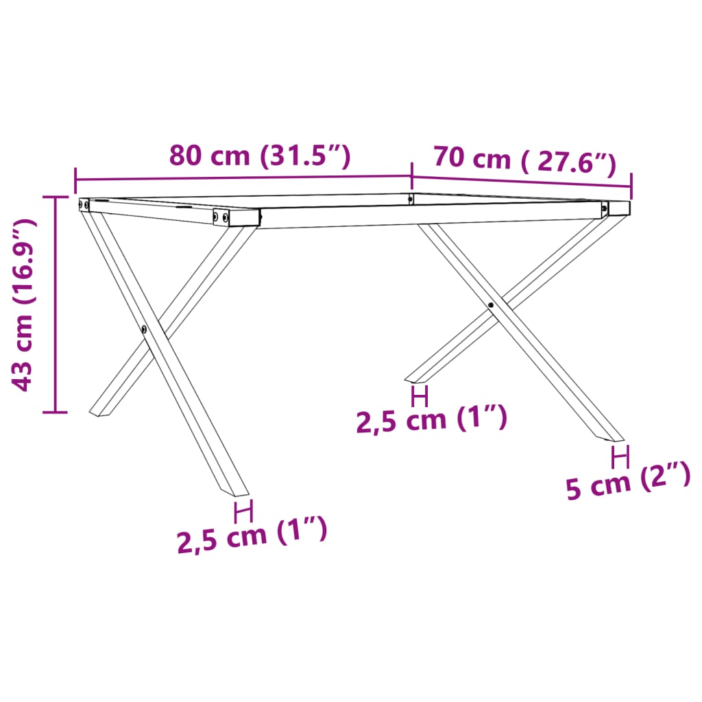 Coffee Table Legs X-Frame 80X70X43 Cm Steel