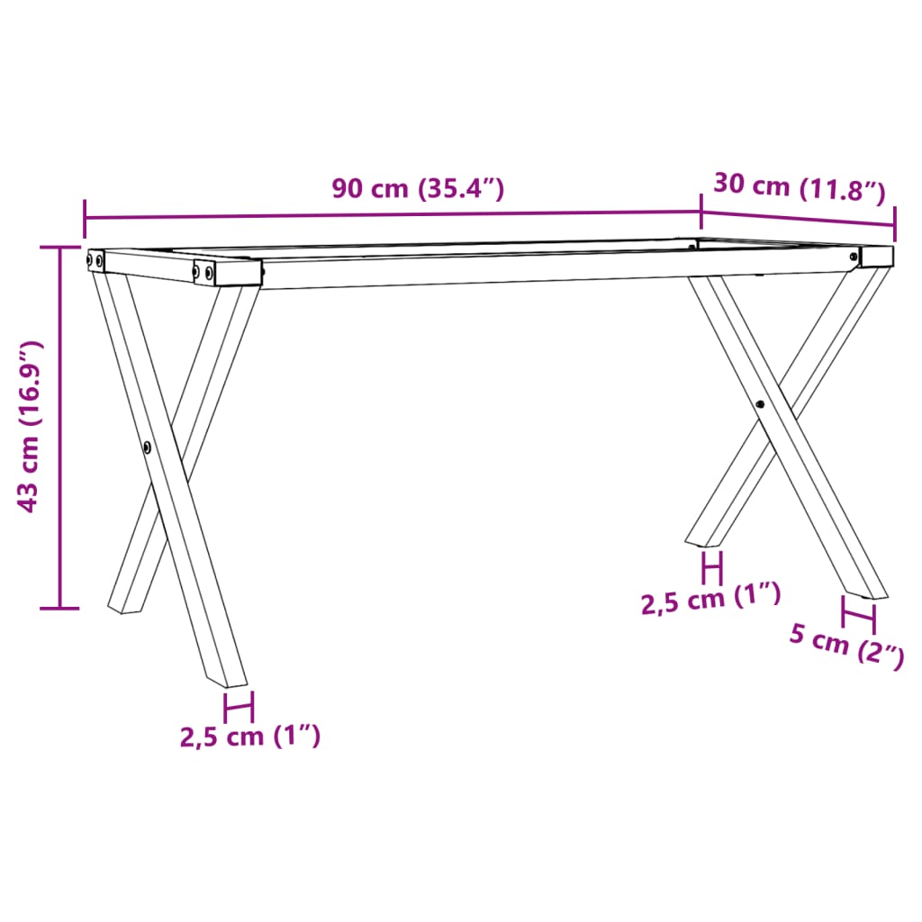 Coffee Table Legs X-Frame 90X30X43 Cm Steel