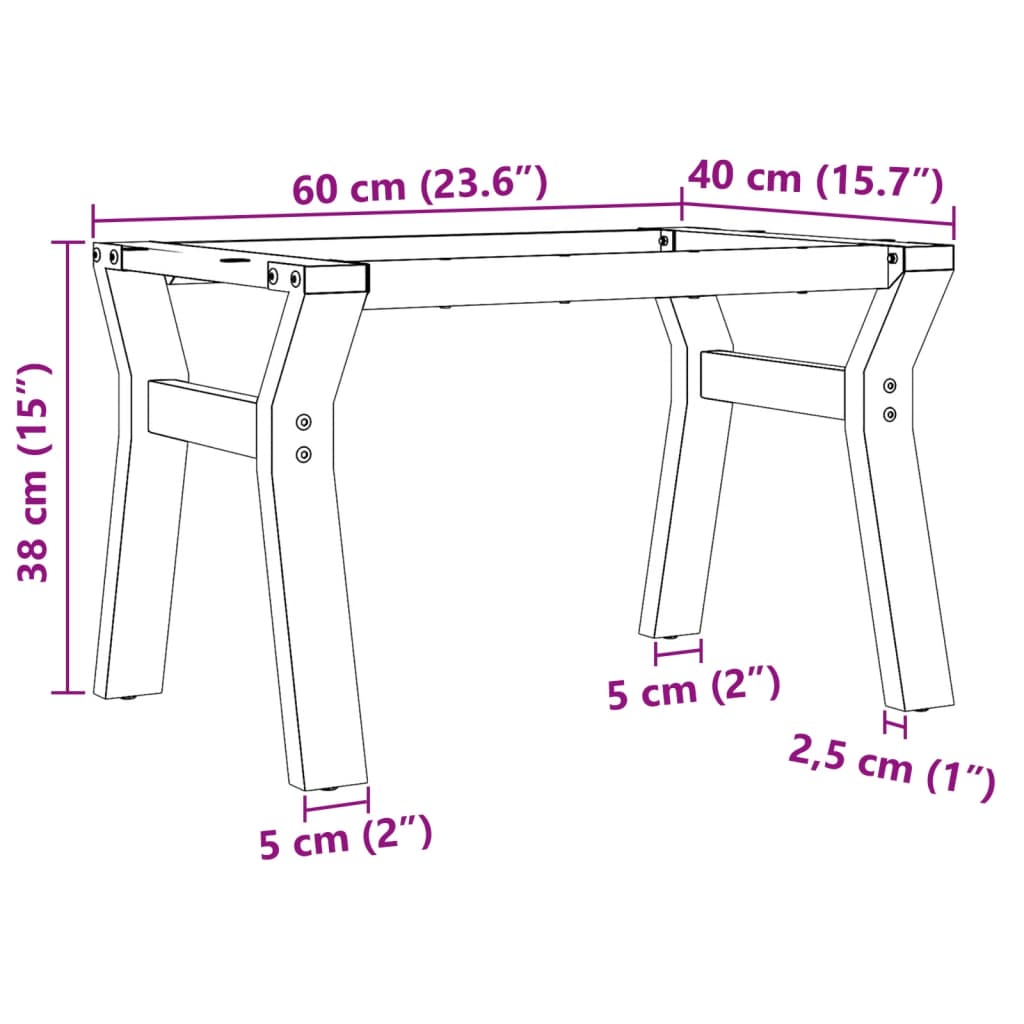 Table Legs Coffee Y-Frame 60X40X38 Cm Steel Black Powder-coated steel LED 60 cm