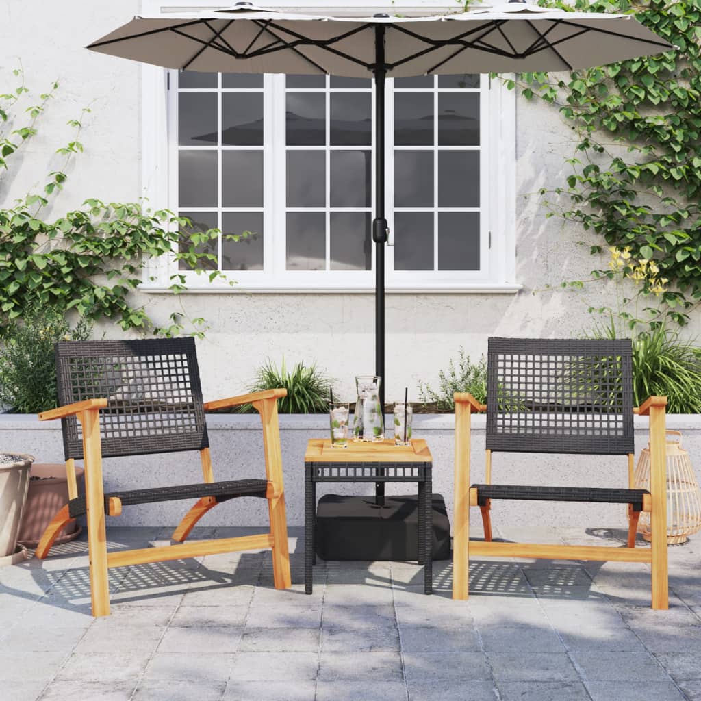 Garden Chairs 2 Pcs Poly Rattan And Acacia Wood