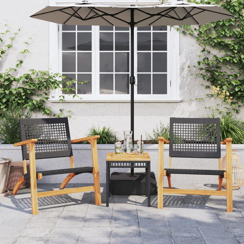 Garden Chairs 2 Pcs Poly Rattan And Acacia Wood