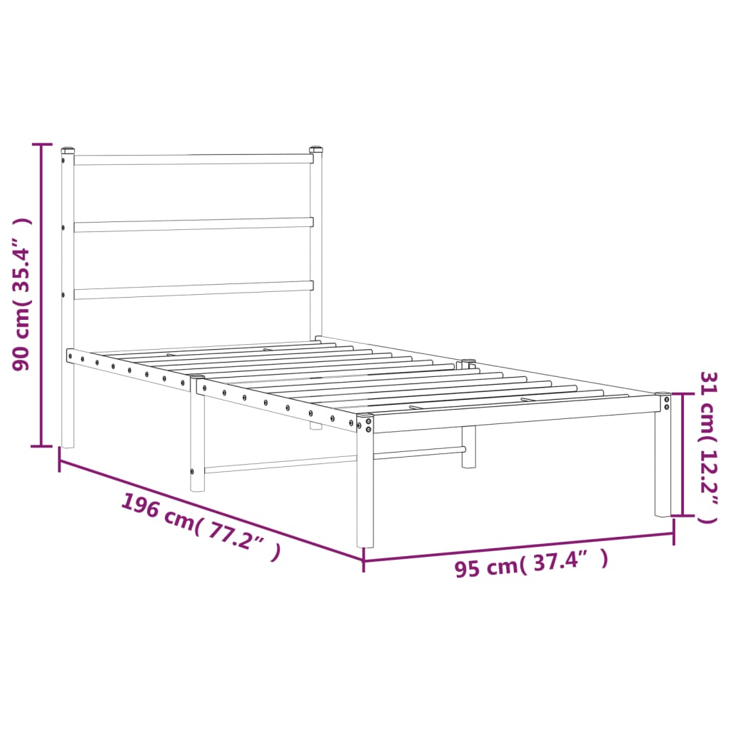 Metal Bed Frame Without Mattress 90X190Cm